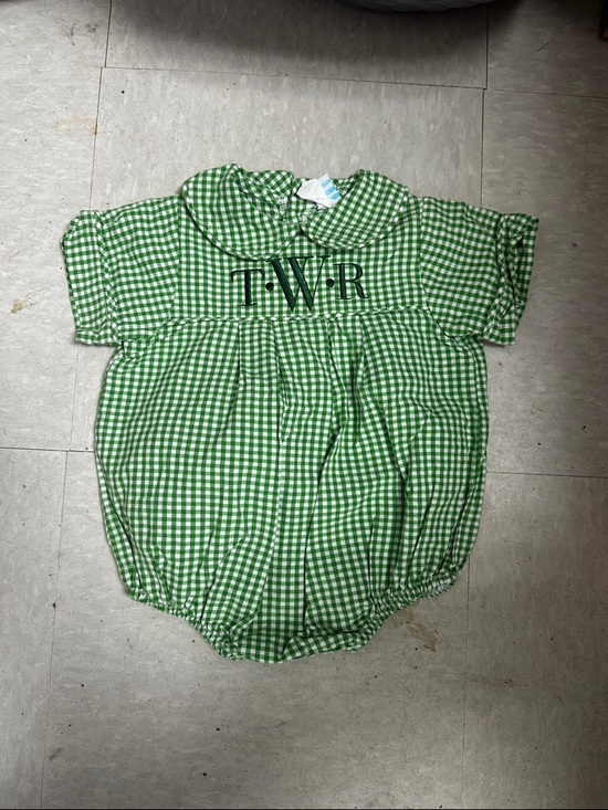 Other - Green Gingham Baby Bubble with Monogram